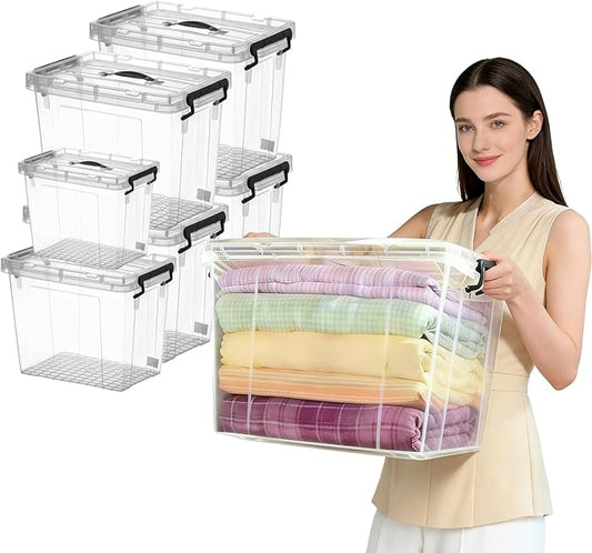 Clear Storage Bins with Lids, 358QT (4 Pack-72 QT, 1 Pack-42 QT, 1 Pack-28 QT) Stackable Plastic Organizer for Home, Office, Garage, BPA-Free, Heavy-Duty with Secure Latches & Handles