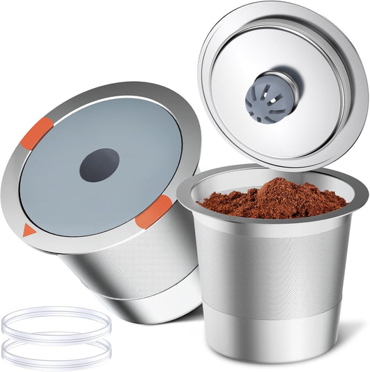 Noalto Reusable K Cups and Coffee Pods,Universal stainless steel k Cups for Keurig 2.0 and 1.0 Coffee Makers machine(2pack)