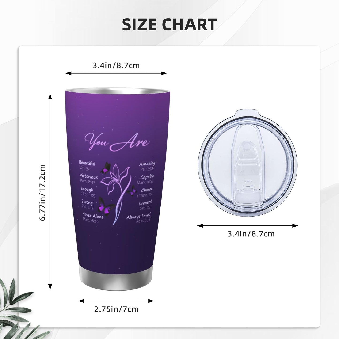 ANSTING Christian Gift for Women, Purple Double Wall Stainless Steel 20 oz, Inspiration Religious Tumbler Gifts for Mom, Friend, Sister, Faith Scripture Design with Butterfly
