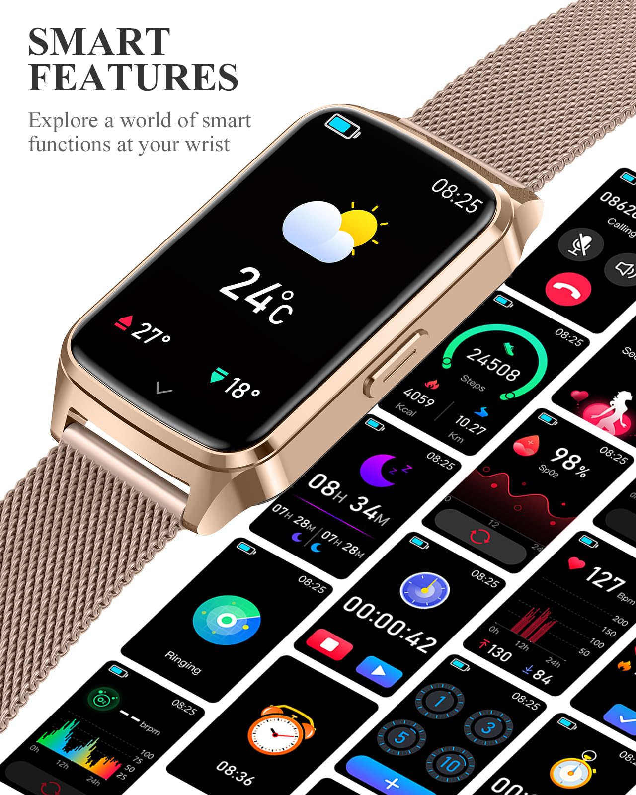Fitness Tracker Watch for Women Men, Step Counter Compatible with iPhone Android, IP68 Waterproof Activity Tracker with Calorie and Sleep Monitor, 110+ Sports Modes Pedometer Smartwatch Smart Watch