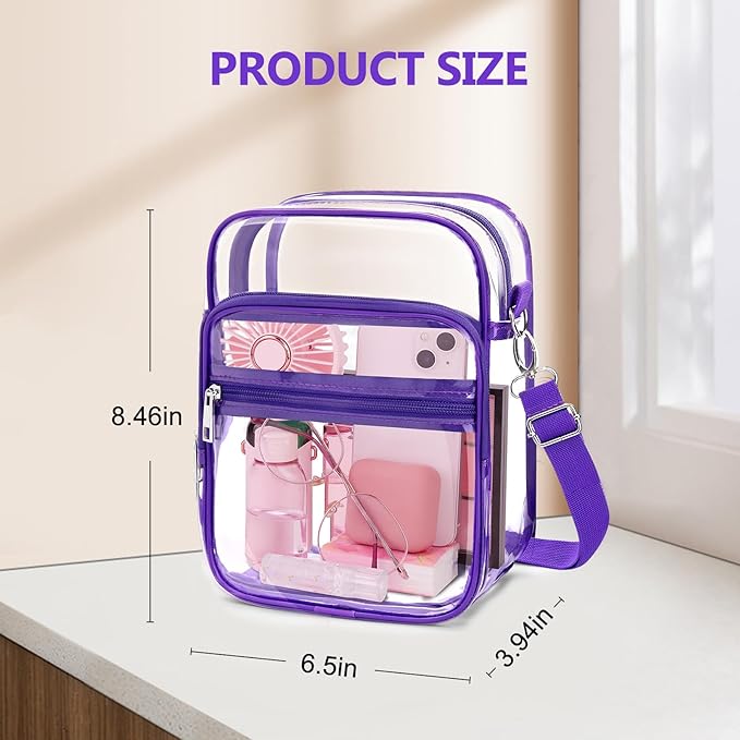 Blvornl Clear Crossbody Bag with Adjustable Shoulder Strap, Stadium Approved PVC Purse Bag, Messenger Bag