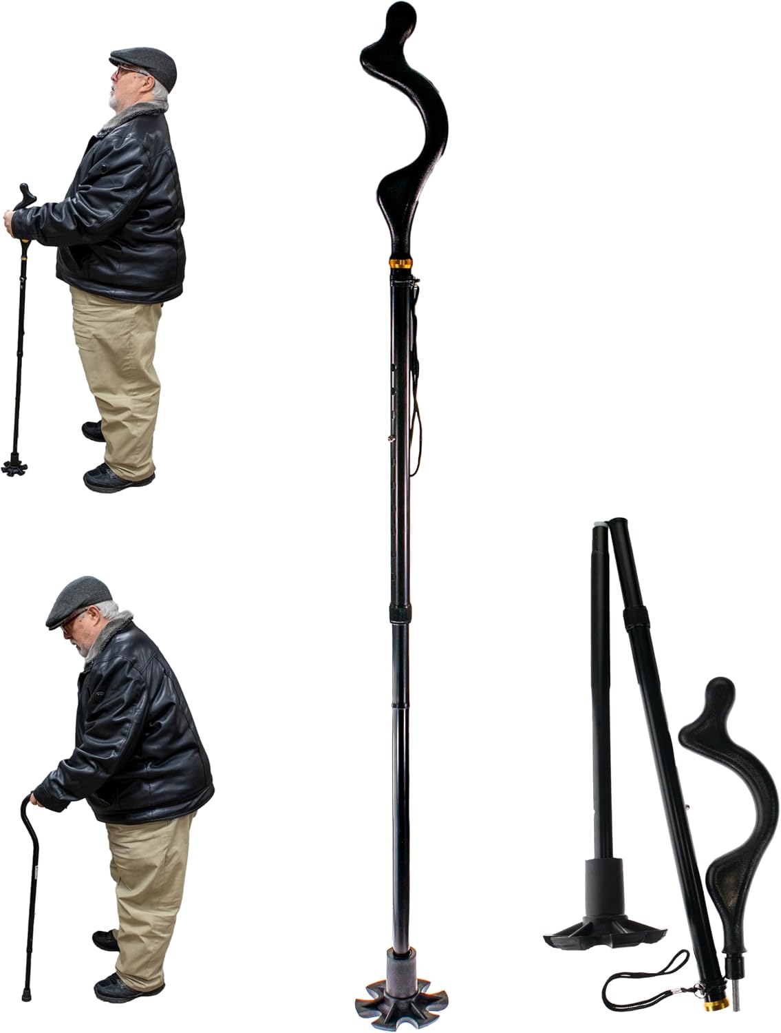 Posture Correction Walking Cane for Men & Women - Special Balancing Stick, 10 Adjustable Heights, Self Standing, Folding, Portable, Collapsible, Comfortable Lightweight