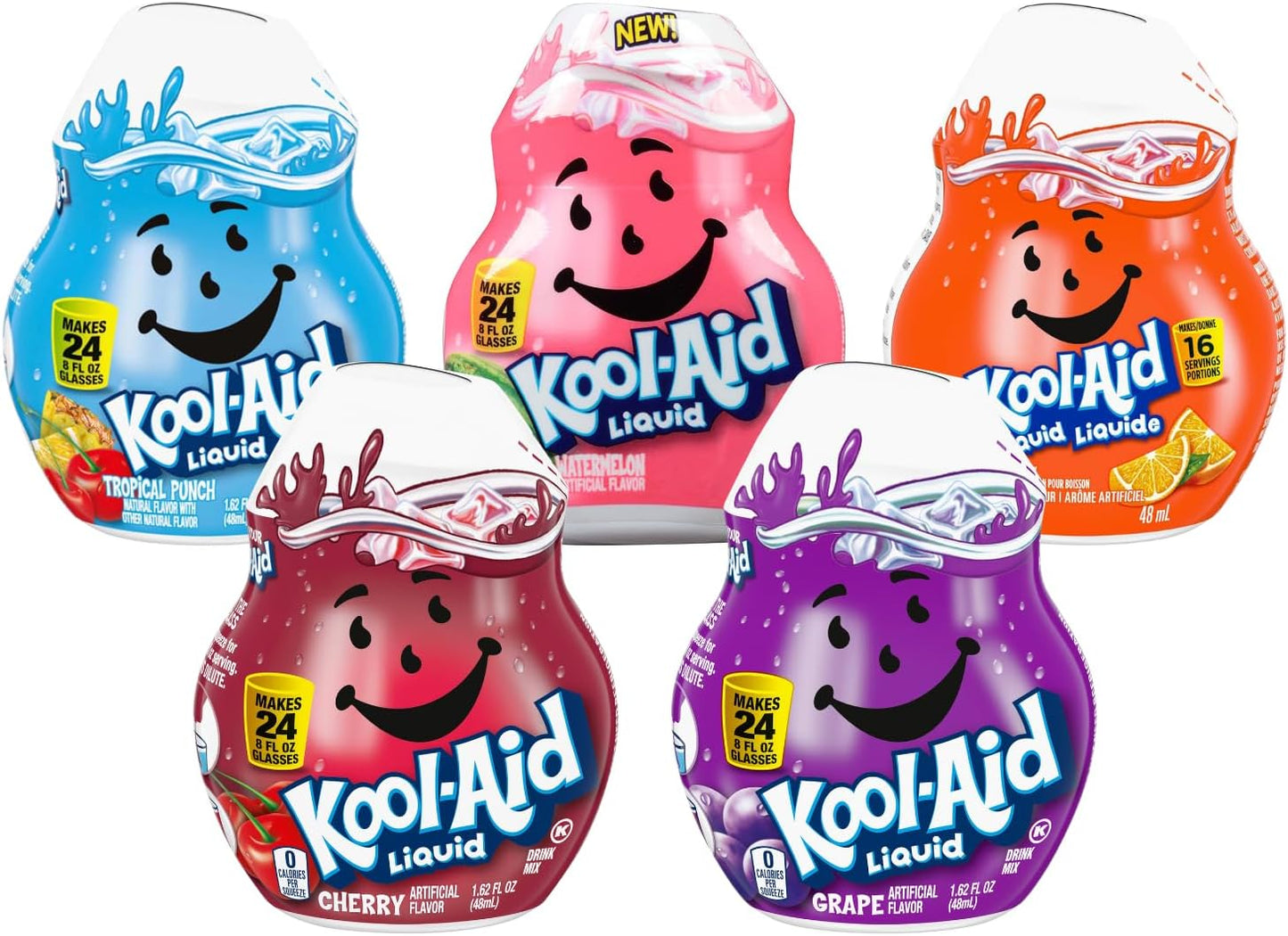 Kool-Aid Drink Mix, 1 Watermelon, 1 Orange, 1 Grape, 1 Cherry, 1 Tropical Punch, 5 CT, 1.62 Fl Oz Each (Variety Pack)