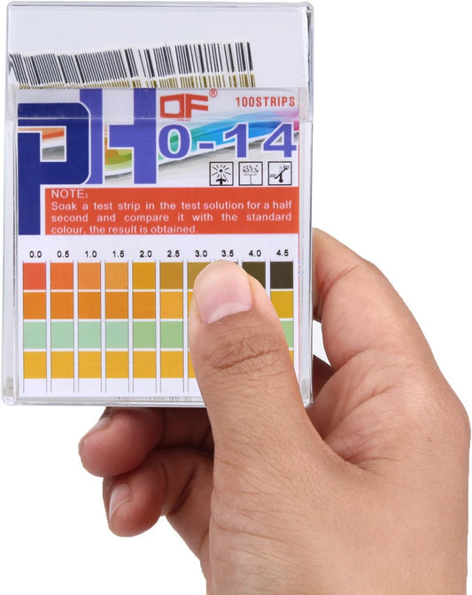 pH Test Strips 0-14, 0.5 Accuracy 100ct, Esee pH Strips pH Test Paper to Test Drinking Water, Food, Pools, Aquariums, Monitor Body pH Levels for Alkaline & Acid Using Saliva and Urine