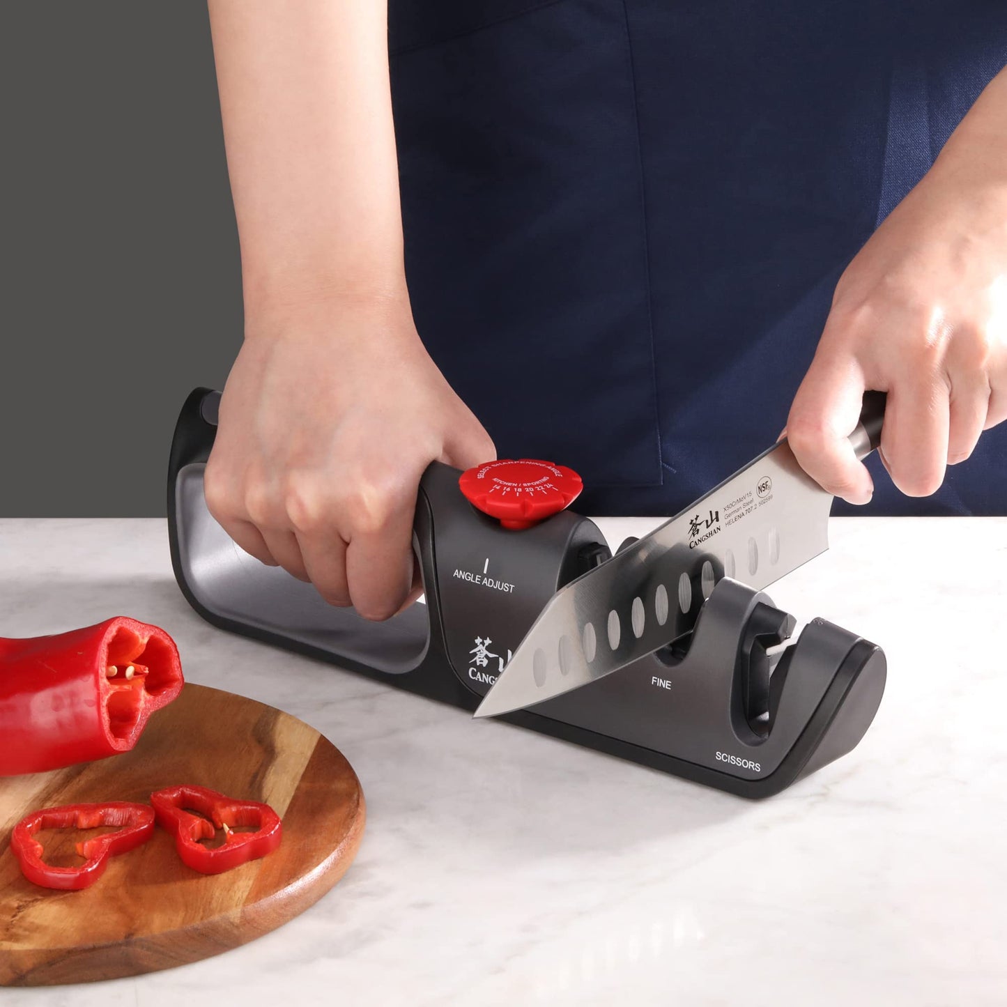 Cangshan 1026108 3-Stage Adjustable 14-24 Degree Professional Knife + Scissor Sharpener Black