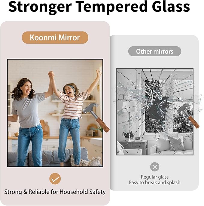 Koonmi Black Framed Bathroom Mirror - Shatterproof 30"x71" Tempered Glass, HD No Distortion, Horizontal/Vertical Mount, Modern Matte Aluminum Alloy Frame