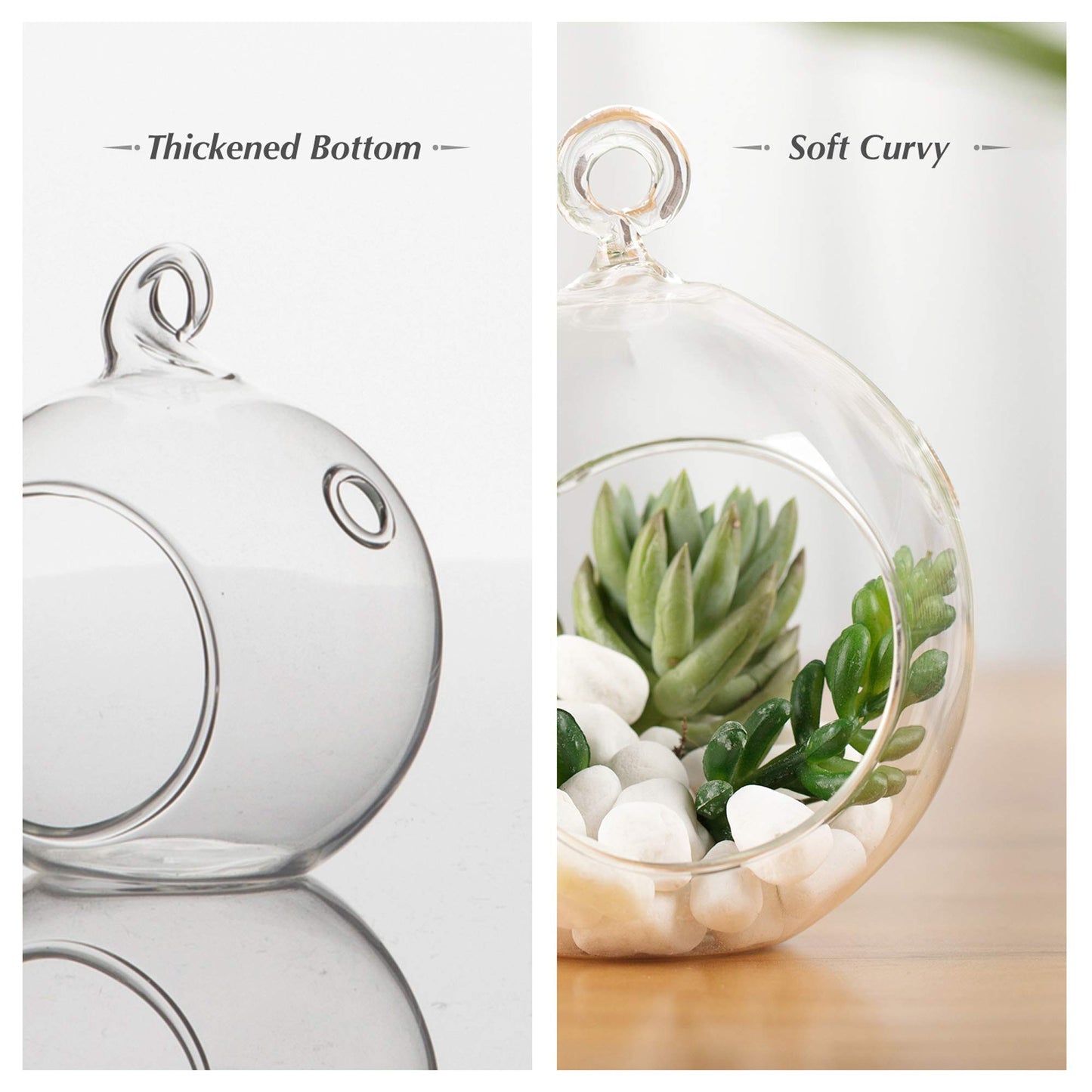 WGVI WGV Hanging Terrarium Globe, Width 7", Height 8", DIY Air Succulent Planter, Clear Glass Vase Orb with Flat Bottom, Candle Holder for Windowsill Outdoor Garden Decor, 1 Piece