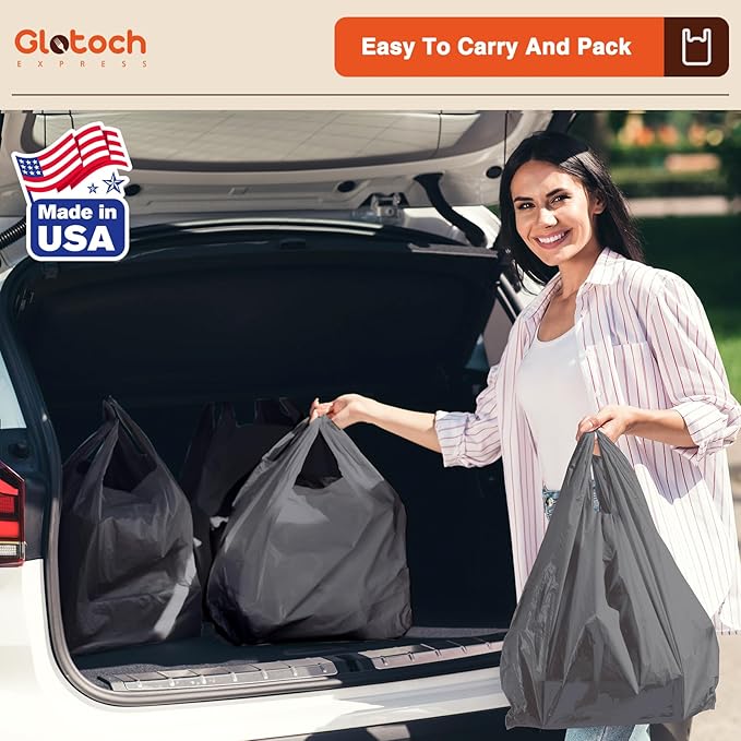Glotoch 1000 Count - Plastic T-shirt Bags Grey (Plain), 11.5" x 6.5" x 21" Grocery Bags with Handles for Restaurant, Retail, Grocery Store, Takeout, Convenience Stores, Shopping Bag in Bulk