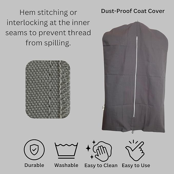 Garment Bag for Hanging Clothes – Organic Cotton Suit & Coat Cover with Zipper | Breathable Closet Organizer for Travel & Storage (Medium (24"x40"), Gray)