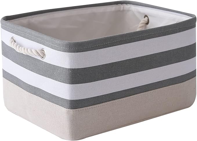 TheWarmHome Storage Basket Fabric Basket with Handles Dog Toy Basket Cloth Storage Bin Shelf Basket Decorative Storage Basket Shoe Basket Gift Basket(Grey&White Stripes-1 Pack,15.7LÃ11.8WÃ8.3H)