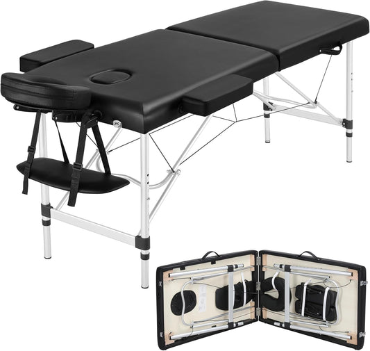 Yaheetech Massage Tables Portable Massage Bed Aluminium Height Adjustable Facial Salon Tattoo Bed with Non-Woven Bag, 22 inch Width Black