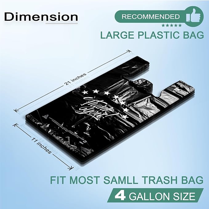 YoYoRain Black Thank you T shirt bag, Grocery shopping bag Reusable and Disposable Supermarket Bag 11''x6''x21'' 200PCS