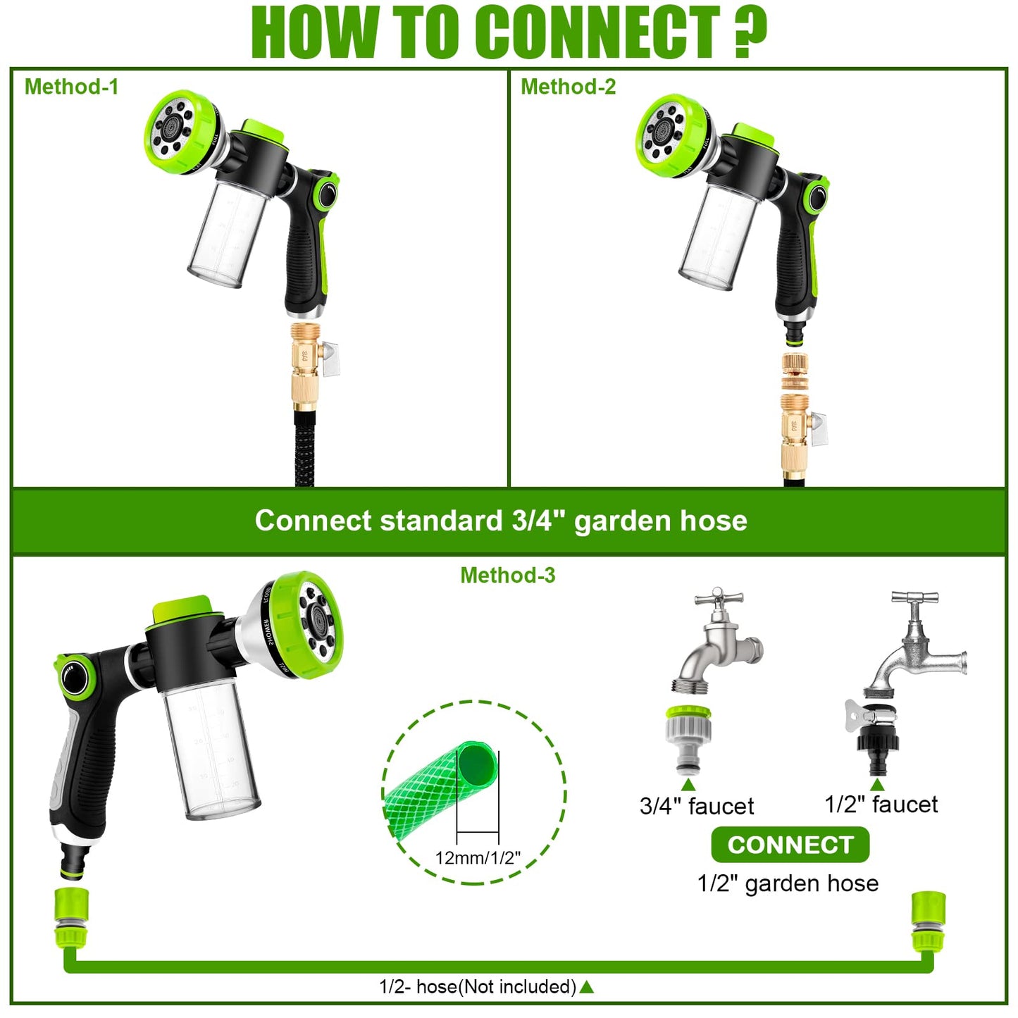 Upgraded Dog Wash Hose Attachment, 8-in-1 Sprayer Mode Garden Hose Nozzle with Pet Grooming Glove and 100cc Soap Dispenser Bottle, Adopted in Watering Flowers, Car Wash, Dog and Horse Showering