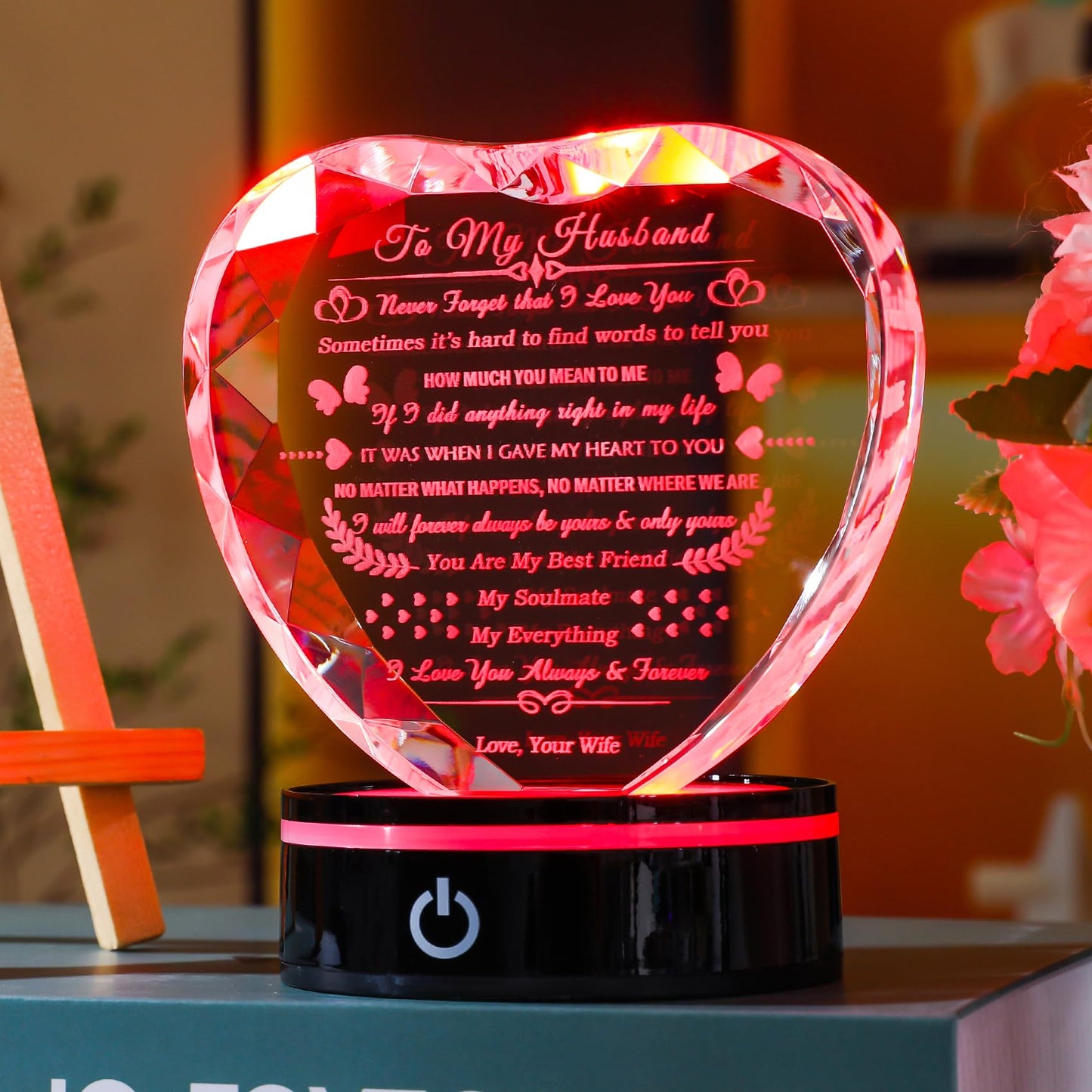 YWHL Gifts for Husband with Colorful Base I Love You Gifts for Him Best Anniversary Birthday Husband Gift Idea Romantic Crystal to My Husband Presents for Valentine's Day Christmas Fathers Day