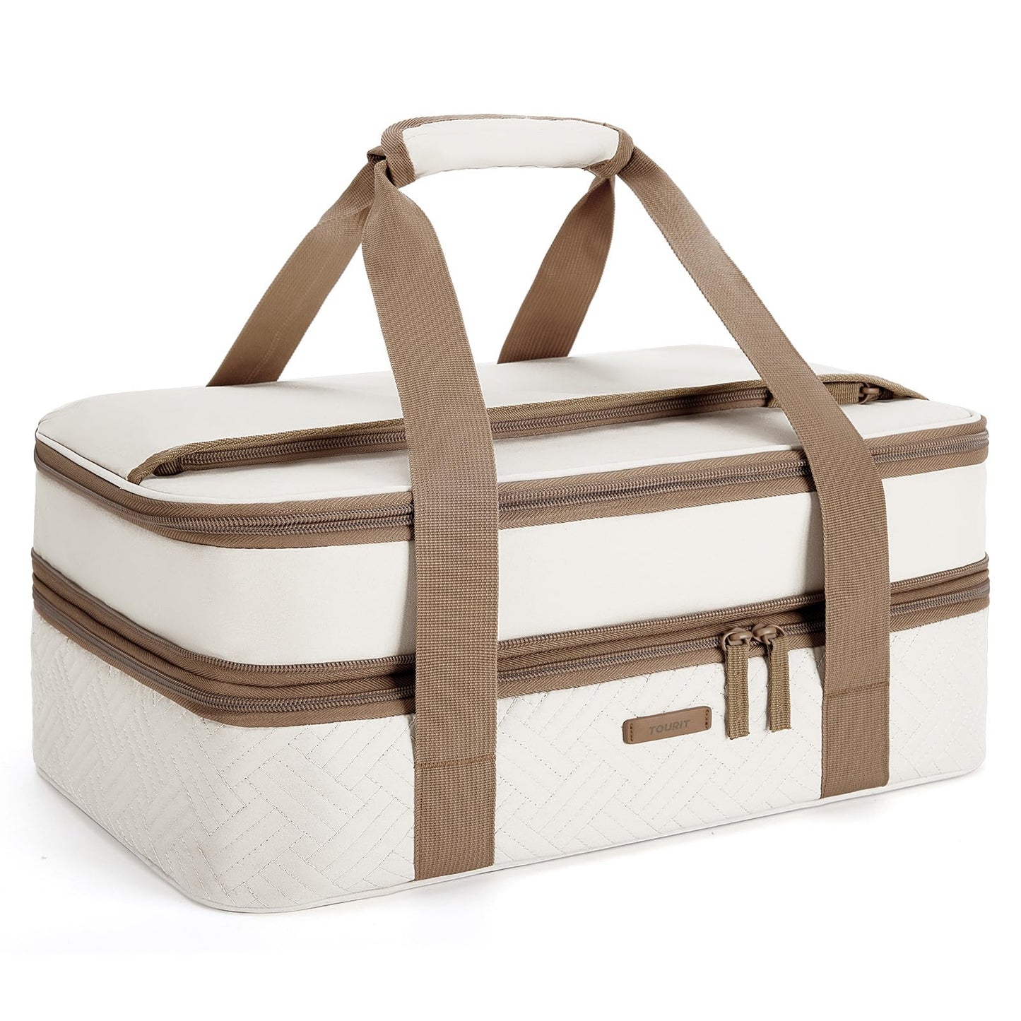 TOURIT Double Decker Insulated Casserole Carrier for Hot or Cold Food Expandable Thermal Food Carrier for Picnic Cookouts Potluck Parties Fits 9" x 13" Baking Dish
