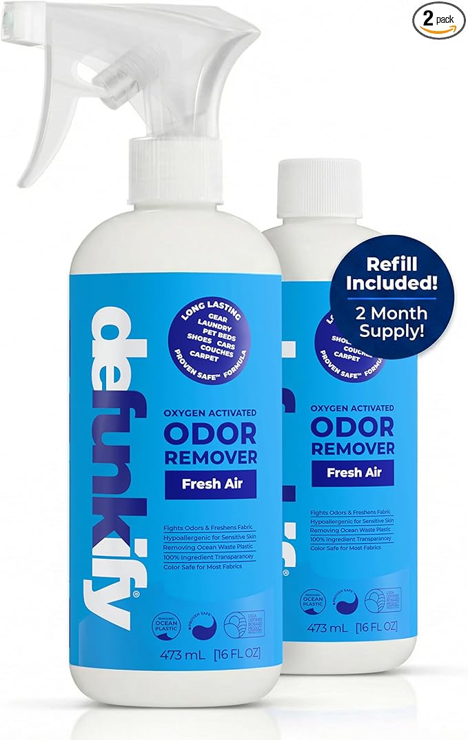Fabric Freshener Spray, 32oz. 'Fresh Air' Odor Remover Spray. Shoe Deodorizer, Carpet Deodorizer, Odor Eliminator for Strong Odors Cleaning Supplies. ProvenSafeâ¢ Fabric Freshener for Sensitive Gear