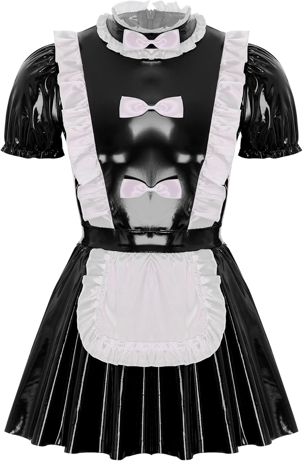 YiZYiF Mens Sissy Wet Look Lace French Maid Bodysuit Roleplay Cosplay Lingerie Costumes Leotard