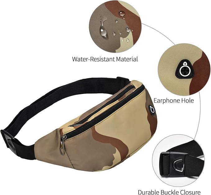 Fanny Packs for Men and Women, Waterproof Sports Waist Pack Bag for Travel Hiking Running Hands-free