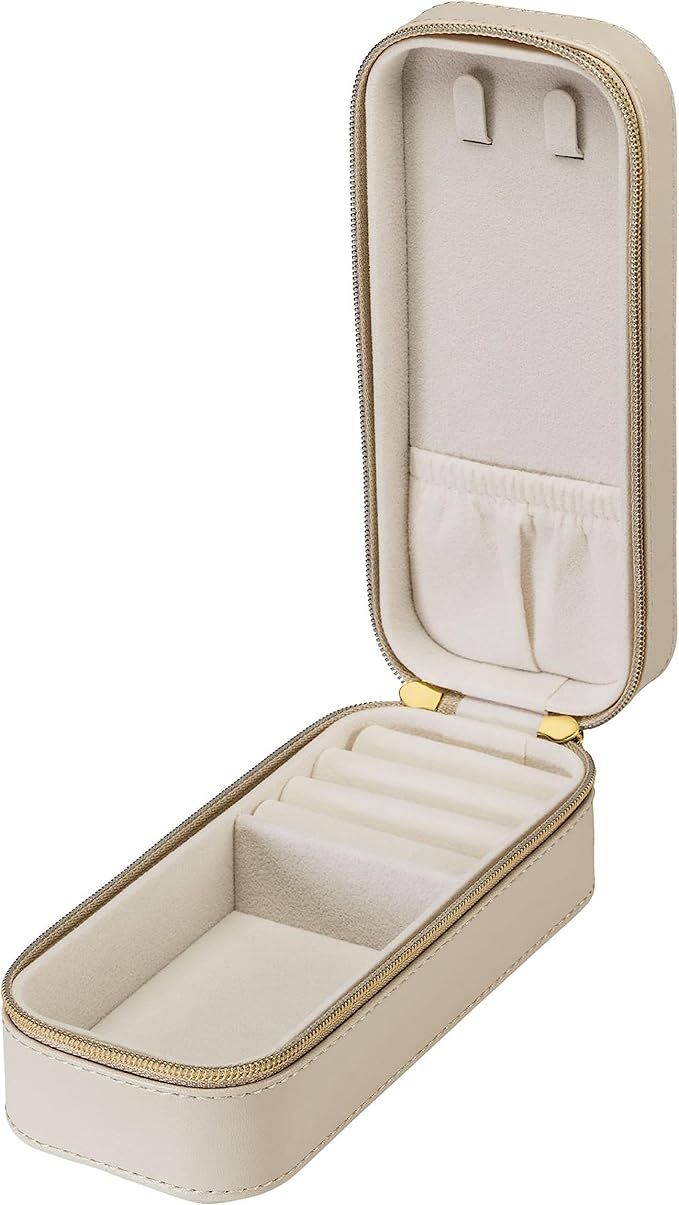 PureleiÂ® Travel Jewelry Case â Jewelry box with elegant Faux Leather â Compact Jewelry Organizer for Women â Portable Travel Jewelry Box â 6.5 x 2.6 x 2 inches