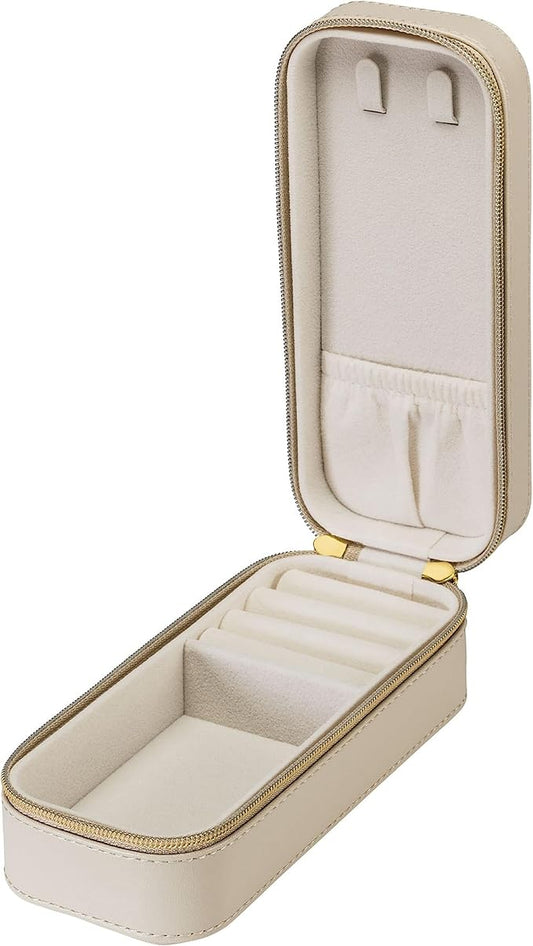 PureleiÂ® Travel Jewelry Case â Jewelry box with elegant Faux Leather â Compact Jewelry Organizer for Women â Portable Travel Jewelry Box â 6.5 x 2.6 x 2 inches
