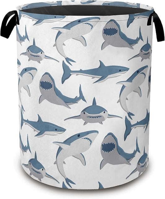 Laundry Hamper,Cute Shark Laundry Basket,Wild Fish Waterproof Oxford Cloth Storage Basket with Handle for Clothes Books Nursery Home Storage Sundries 16"x20"