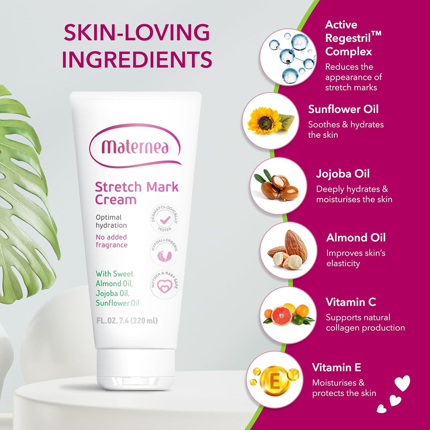 Stretch Mark Cream - Provides Optimal Skin Hydration and Improves its Appearance. 7.44 FL. OZ. (220ml)