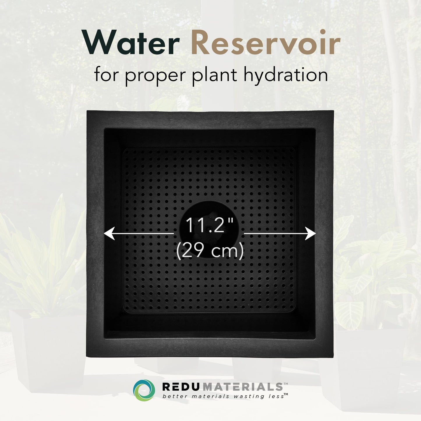Tierra Verde Indoor & Outdoor Self-Watering Square Planter, Citadel Horizon, 13.5" x 14", Black - Planting Containers for Plants and Flowers - Gardening and Landscaping Accessories