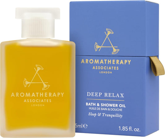 Aromatherapy Associates Deep Relax Bath and Shower Oil â Natural Hydrating Oil with 3 Essential Oils to Relax Mind, Body, and Promote Sleep (1.86 oz)