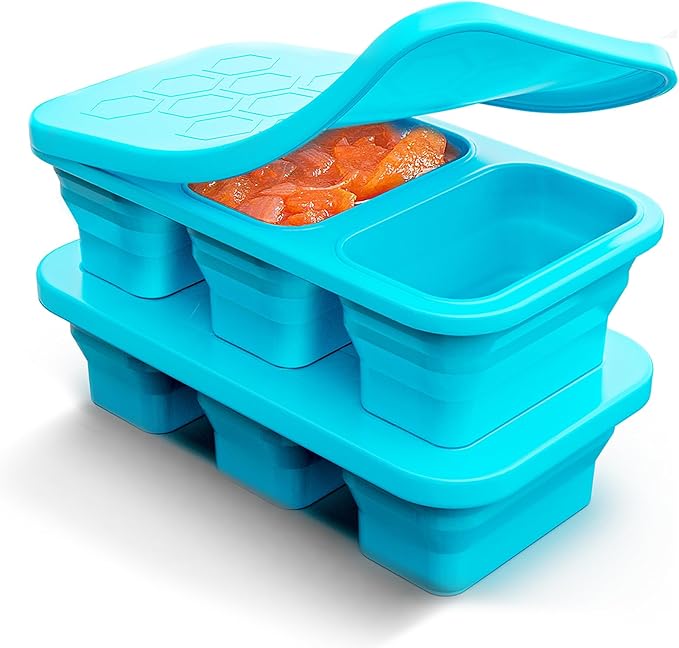 Silicone Freezer Trays With Lid, Stackable 1 Cup Silicone Freezer Molds, Easy To Use Soup Ice Cube Tray, Collapsible Freezing Molds for Meal Prep, Broth, Sauce, Leftovers, Soup Storage Gift Set