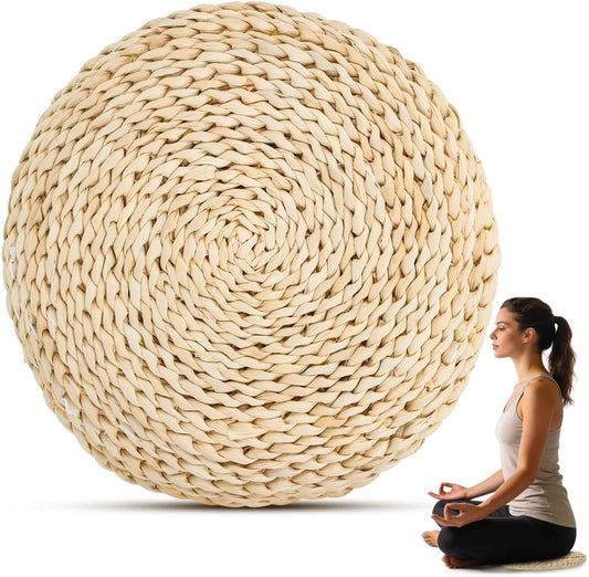 Sewroro Tatami Floor Pillow Round Straw Woven Padded Sitting Cushion Japanese Style Seat Pillow Floor Straw Mat Meditating Furniture Floor Mat for Home Temple 30cm