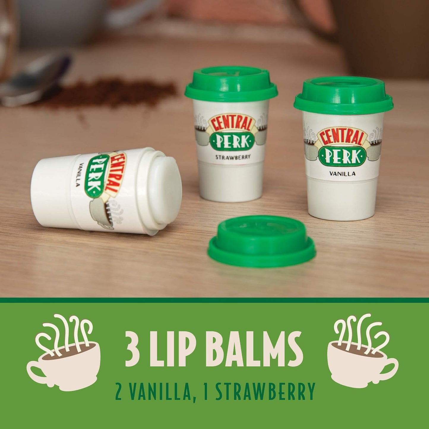 Central Perk Lip Balm - Set of 3 Flavored Chapsticks - Officially Licensed Friends TV Show Merchandise