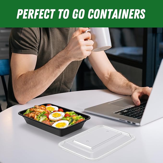 Dealusy 50 Pack (100-Piece) 28 oz Meal Prep Containers Reusable with Lids, Sturdy Leakproof & Food Safe, Microwave, Freezer, Dishwasher Safe Prep Containers, To Go Take Out Plastic Food Storage