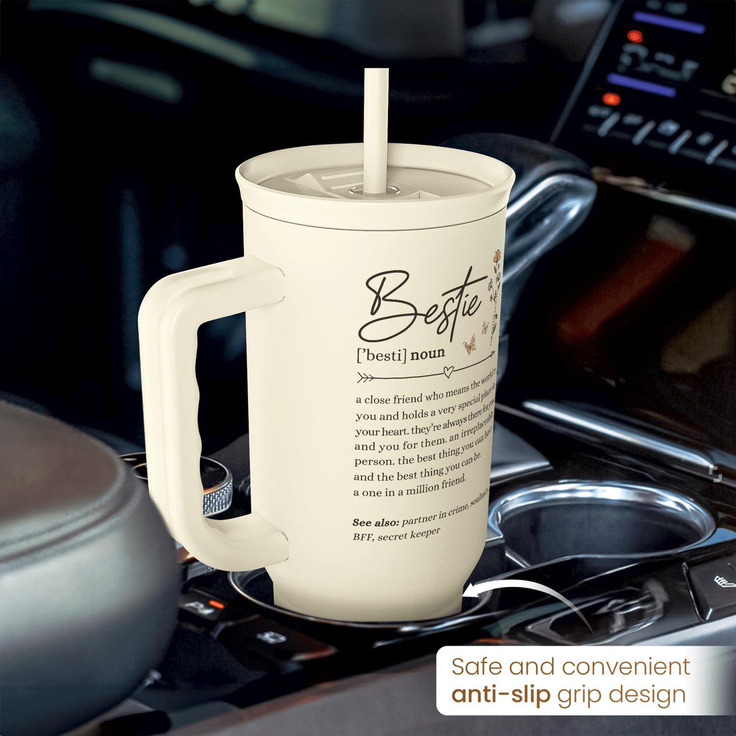 Best Friend Tumbler with Handle 40oz, Bestie Cups for Women Stainless Steel Coffee Travel Tumblers with Straw, Bestie Gifts for Female Friends BFF, Friendship Gift for Birthday Christmas Valentines