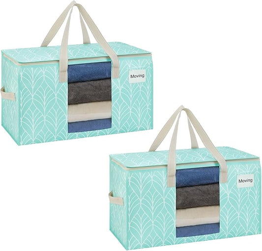 VENO 2 Pack Moving Bags, Storage Bins with lids, Packing Supplies for College, Alternative to Moving Boxes, Foldable, Heavy-Duty Tote (Evergreen, 2 Pack)
