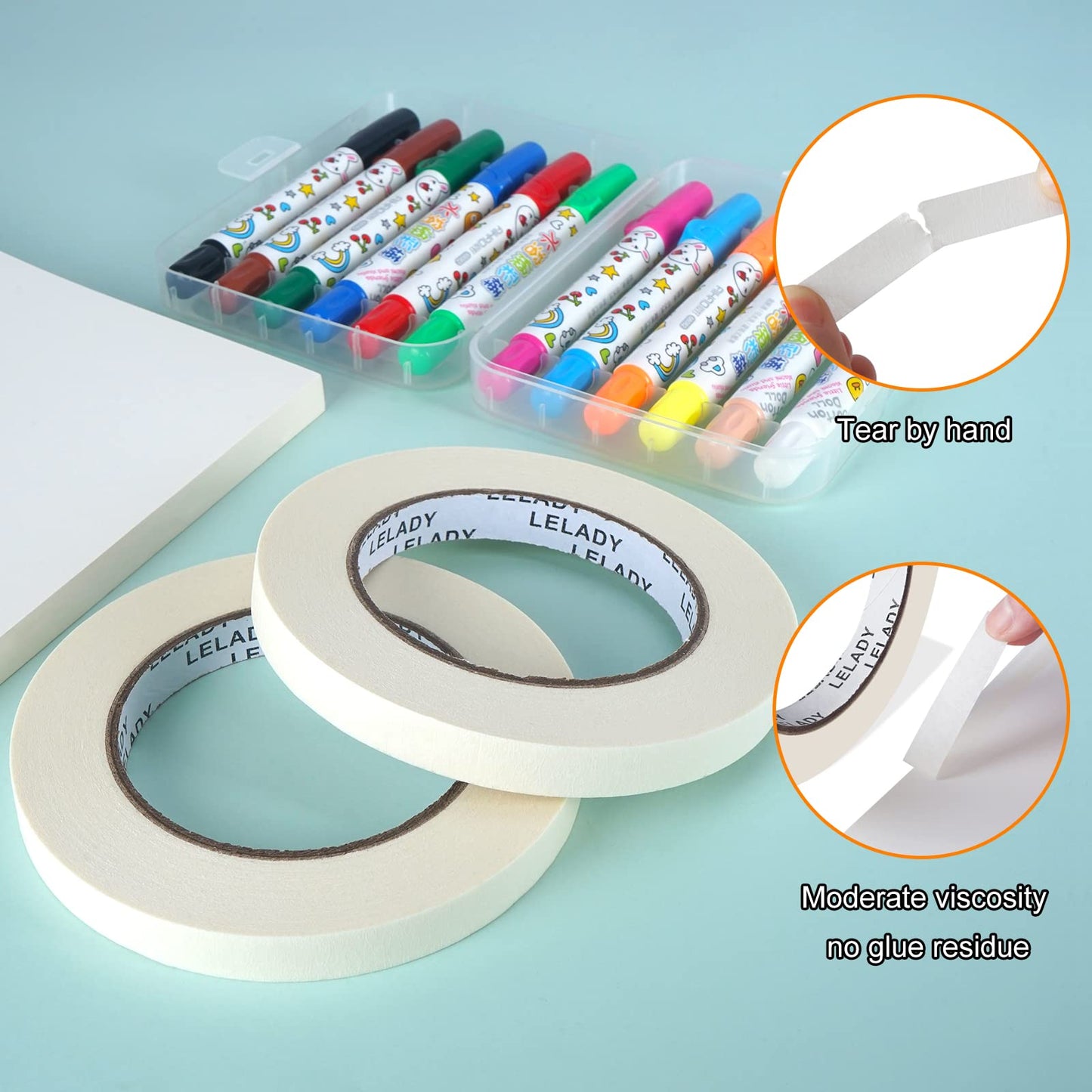 LELADY Masking Tape 1/2 Inch x 60 Yards - 12 Rolls, White Masking Tape, No Residue Painters Tape, Craft Tape Rolls, High Adhesive Decorative Tape for Painting, DIY, Arts, Crafts, Labeling, Handmade