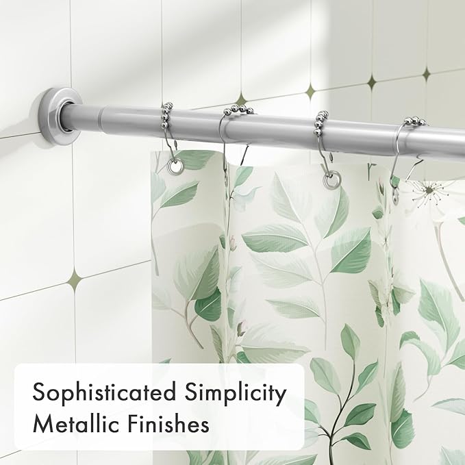 AmazerBath Spring Tension Shower Curtain Rod, 31-75 Inches Heavy Duty Tension Rod Rust Proof Bathroom Curtain Rod, Adjustable No Drill Easy Segmented Installation, Silver