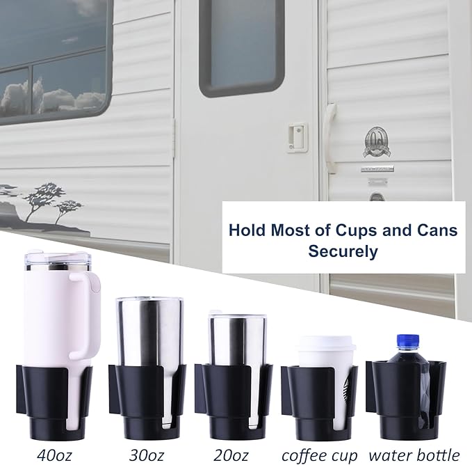 Universal Large Cup Holder Wall Mount, Heavy Duty Plastic Drink Holder for Boat Car Truck RV Bus Tractor Wall Wood, Vertical or Horizontal Mount, Fit Most Cups, Bottles, Cans, Tumblers Black Pack of 1