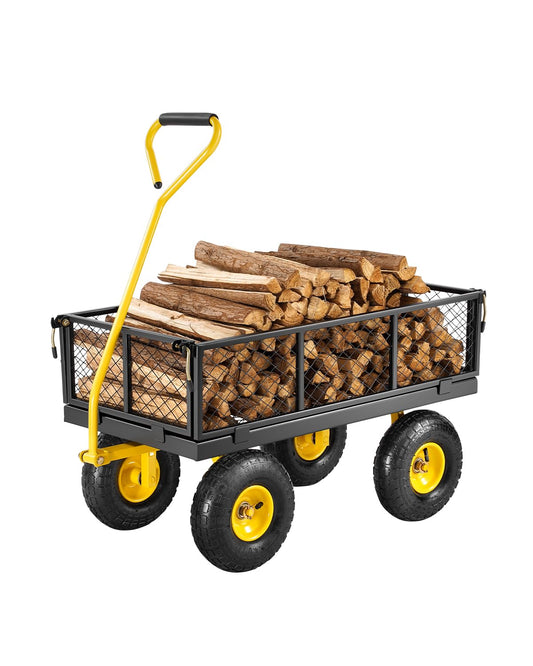 VEVOR 500 Lbs Steel Garden Cart, Heavy Duty Garden Wagon Cart Pullable on Wheels, Metal Yard Utility Wagon Carts with 10" All Terrain Tires, Mesh Removable Sides and 180Â°Rotating Handle