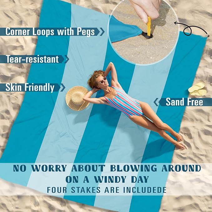 Famstar Beach Blanket Sandproof Waterproof 78''×81''1-5 Adults Oversized,Compact Lightweight Durable Beach Mat for Travel Camping Hiking Picnic Blanket