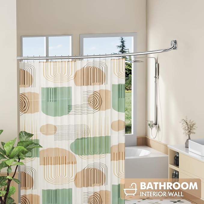 Bonpally Curved Shower Curtain Rod for Bathroom, 40-72 Inches Adjustable Curved Shower Rod, 0.9MM Rustproof Shower Curtain Rod with Rotating Brackets for Extra Shower Space, Need to Drill, Chrome