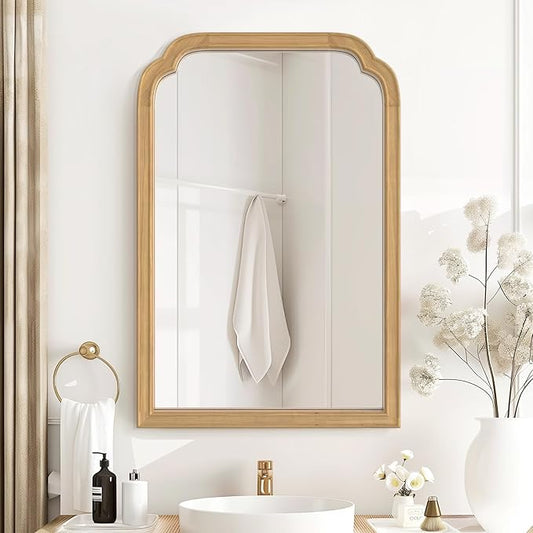 HOMECOOKIN Wood Bathroom Mirrors for Wall Mounted, 20" x 30" Rustic Wood Frame Wall Mirrors Decorative for Living Room or Bedroom Vanity Mirror (Natural) B