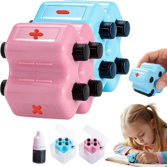 4 in 1 Math Roller Stamp Set, 2PCS Math Stamp Roller, Randomized Addition Subtraction Multiplication Division Practice Tool,Roller Digital Teaching Stamps W/Refill Ink,Fun Math Gift for Kids Classroom