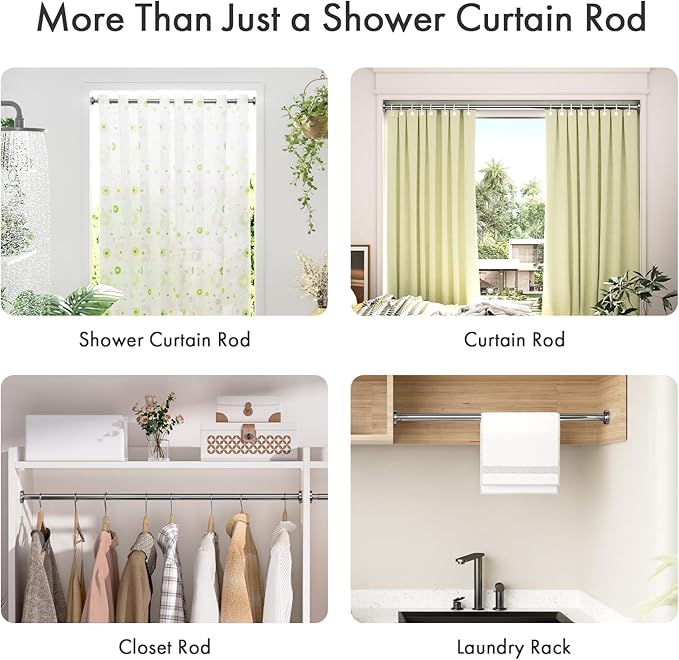 AmazerBath Spring Tension Shower Curtain Rod, 31-46.5 Inches Heavy Duty Tension Rod Rust Proof Bathroom Curtain Rod, Adjustable No Drill Easy Segmented Installation, Chrome