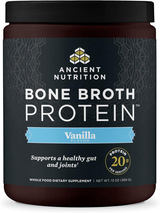 Ancient Nutrition Grass Fed, Bone Broth Protein Powder, 20g Protein, Hydrolyzed Collagen Peptides, Keto & Paleo Friendly, Supports Joint, Gut Health, Vanilla, 15 Servings