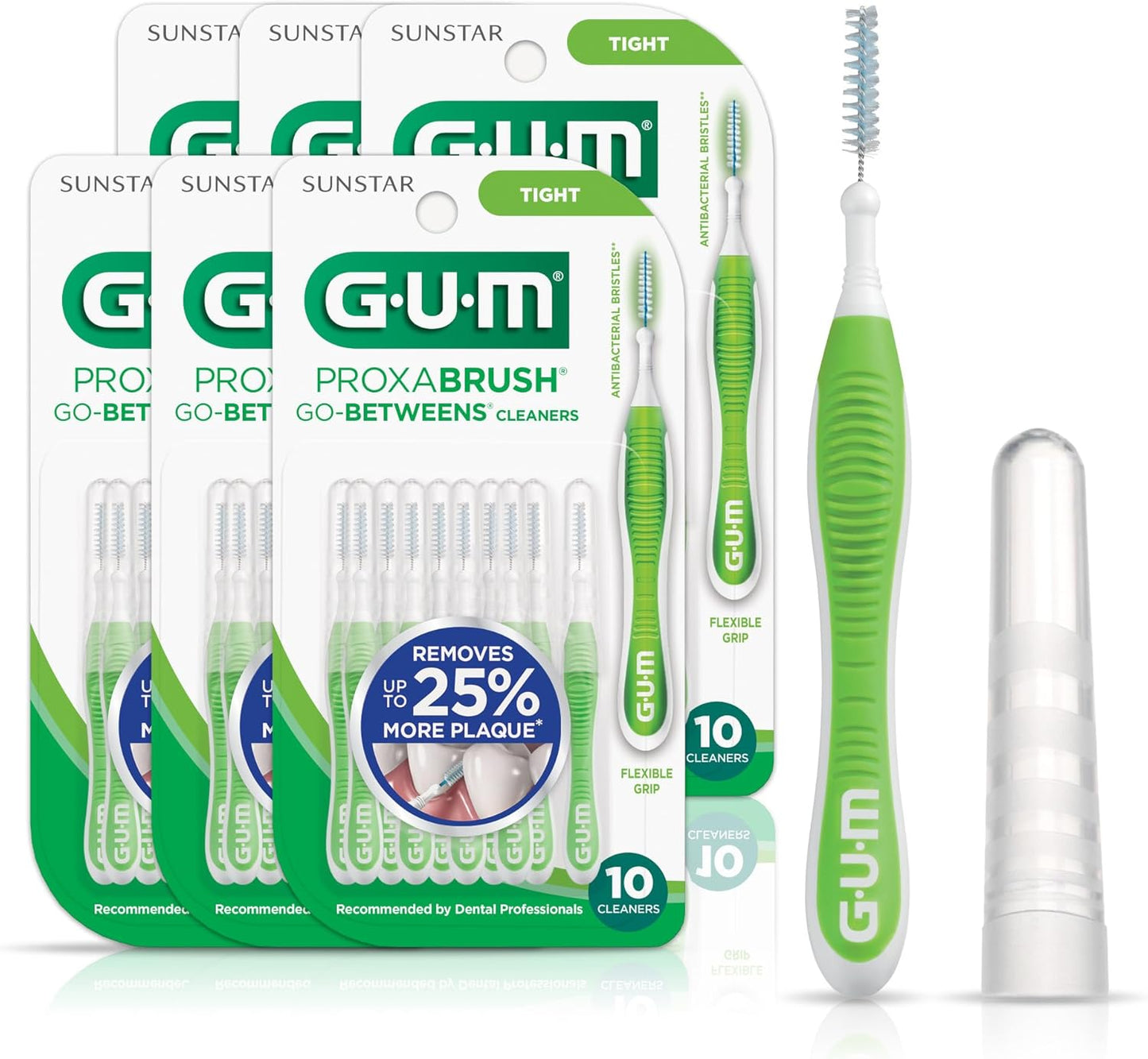 GUM Proxabrush Go-Betweens Tight Interdental Brushes – Soft Bristle Dental Picks for Plaque Removal, Health & Braces Care, 10 Count (Pack of 6) 60 Total