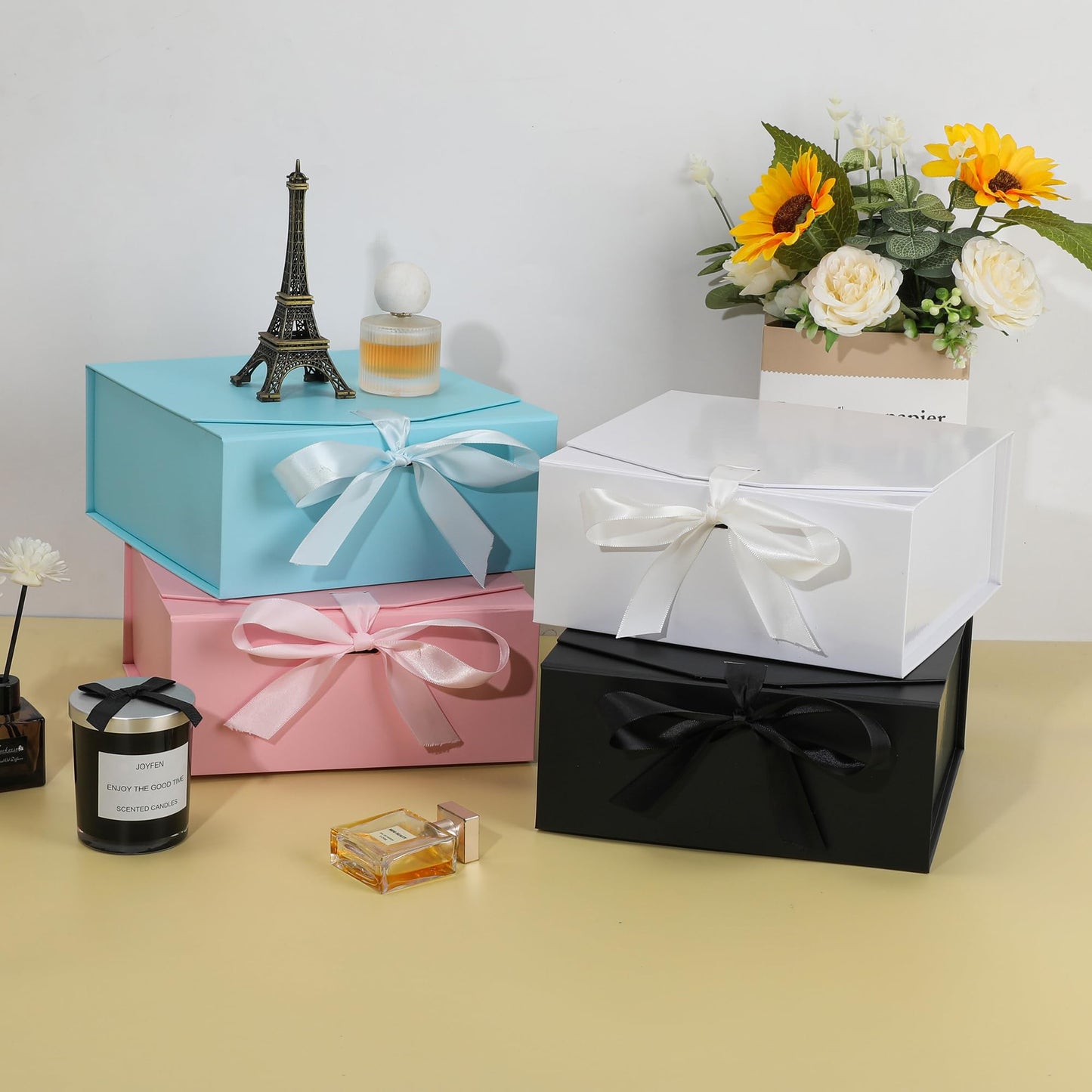 OEMVALATY 6-Pack Gift Boxes,9x9x4 Inch Magnetic Gift Boxes with Lids for Presents,White with Ribbon, Bridesmaid Proposal Box for Wedding, Storage, Birthday