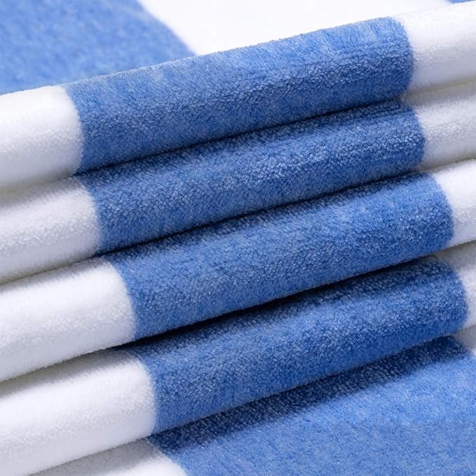 HENBAY Cotton Oversized Beach Towel - Large 70 x 35 Inch Pool Towel, Blue Striped Quick Dry Swimming Cabana Towel