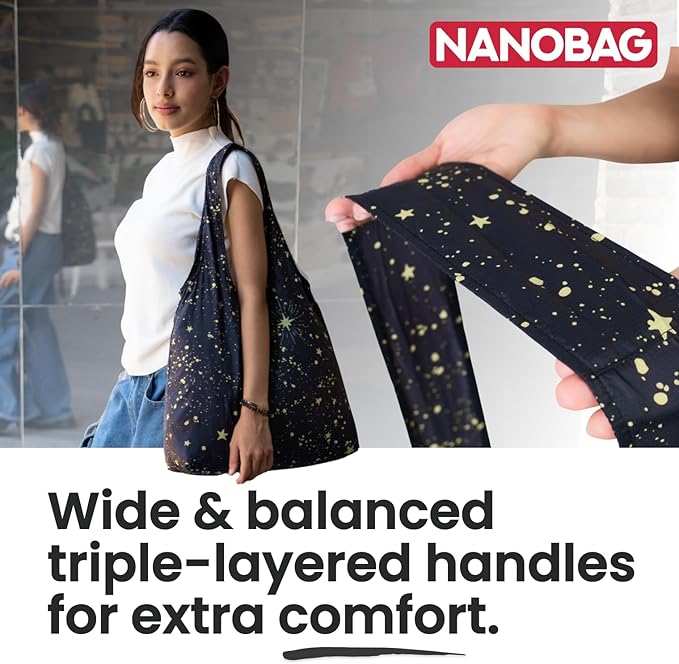 Nanobag Ultralight Heavy Duty Foldable Tote for Women & Men, Reusable Grocery & Travel Bag, Packable Collapsible Compact Market Essential (XL Neon Flowers)