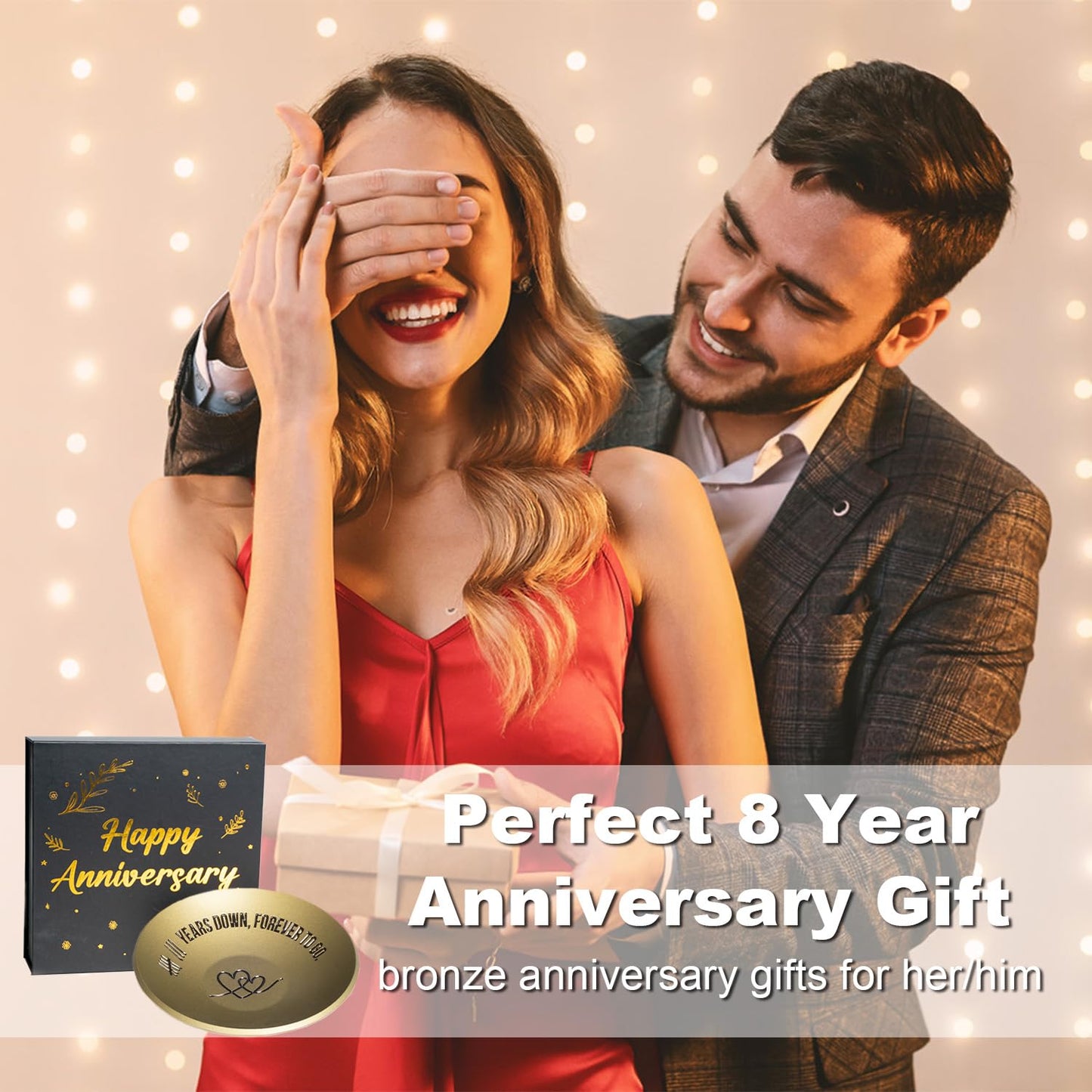 PuGez 8 Year Anniversary Bronze Gifts for Her/Him, 8th Wedding Anniversary for Wife Husband, 4" Ring Holder Dish Jewelry Tray - Unique Decoration Ideas Bronze Gift For Men Women Couple