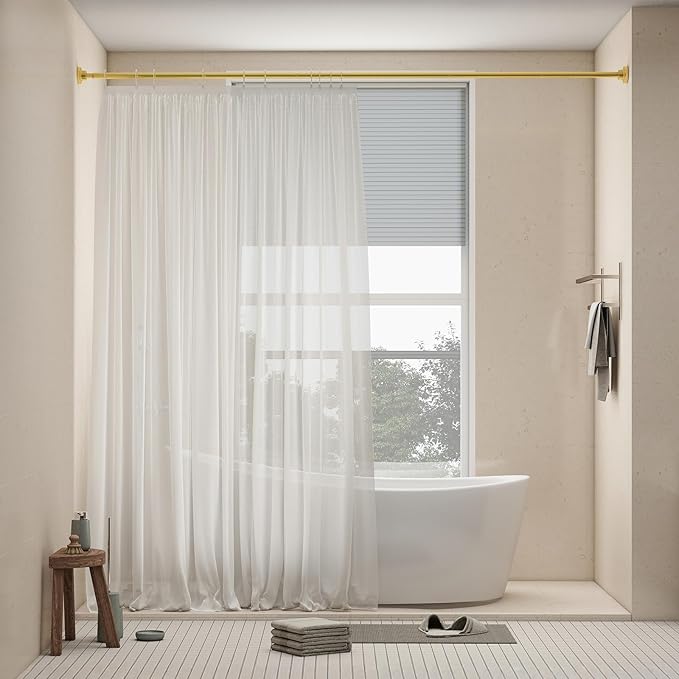 AIZESI Tension Curtain Rod 28 to 48 Inch Adjustable No Drilling 7/8" Diameter Gold Curtain Rod, Small Shower Curtain Rod for Woindow, Bathroom, Doorway, Closet, Kitchen